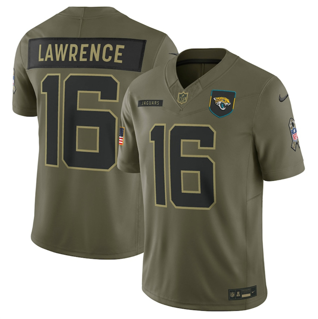 Men's Jacksonville Jaguars #16 Trevor Lawrence Olive 2025 F.U.S.E. Salute To Service Limited Stitched Football Jersey