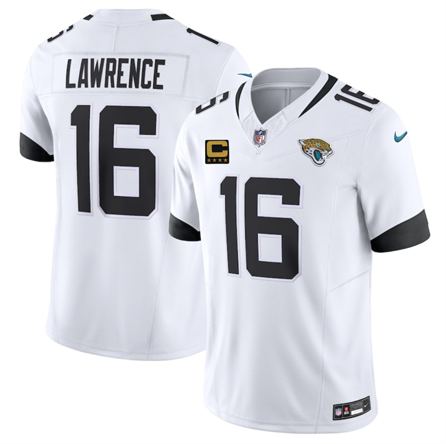 Men's Jacksonville Jaguars #16 Trevor Lawrence White 2025 F.U.S.E. With 4-Star C Patch Vapor Limited Stitched Football Jersey