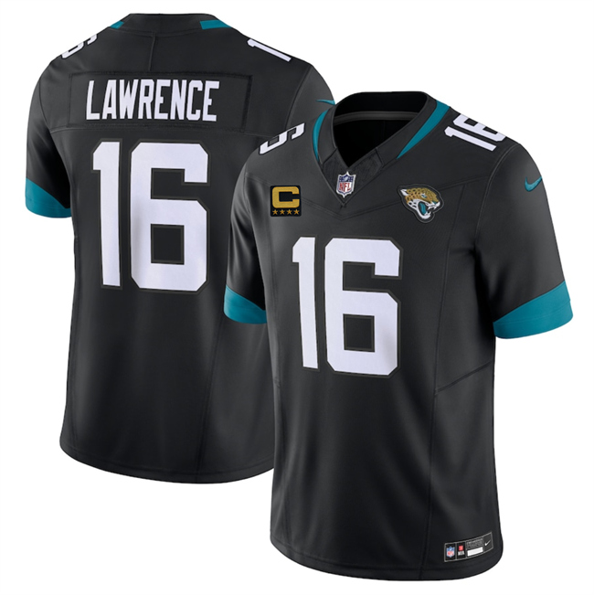 Men's Jacksonville Jaguars #16 Trevor Lawrence Black 2025 With 4-Star C Patch F.U.S.E. Vapor Limited Stitched Football Jersey