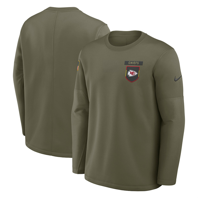 Men's Kansas City Chiefs Olive 2025 Salute To Service Sideline Coaches Therma-FIT Long Sleeve Shirt