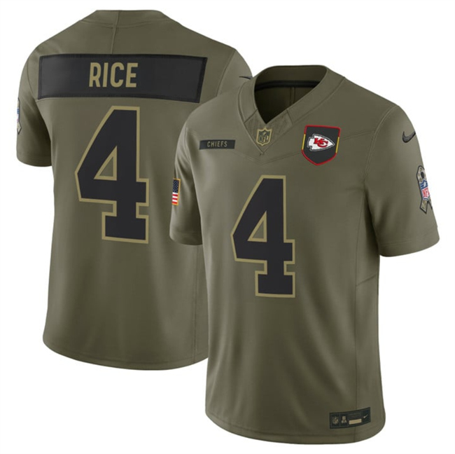 Men's Kansas City Chiefs #4 Rashee Rice Olive 2025 F.U.S.E. Salute To Service Limited Stitched Football Jersey