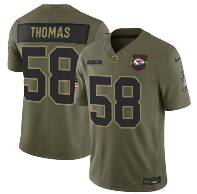 Men's Kansas City Chiefs 58 Derrick Thomas Olive 2025 F.U.S.E. Salute To Service Limited Stitched Football Jersey