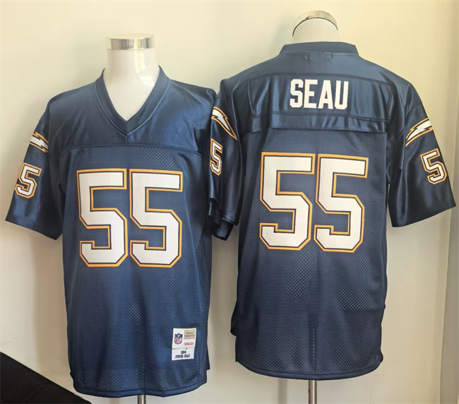 Men's Los Angeles Chargers #55 Junior Seau Navy Throwback Stitched Jersey