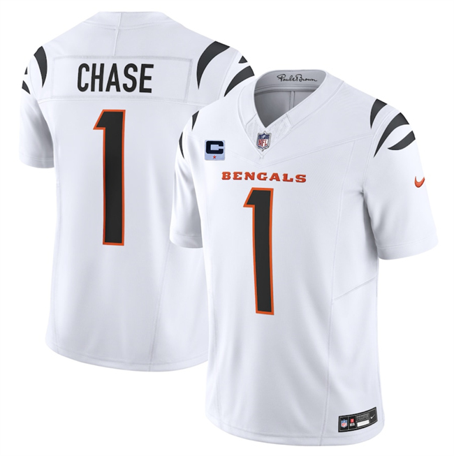 Men's Cincinnati Bengals #1 Ja'Marr Chase White 2025 F.U.S.E. With 1-Star C Patch Vapor Untouchable Limited Stitched Football Jersey