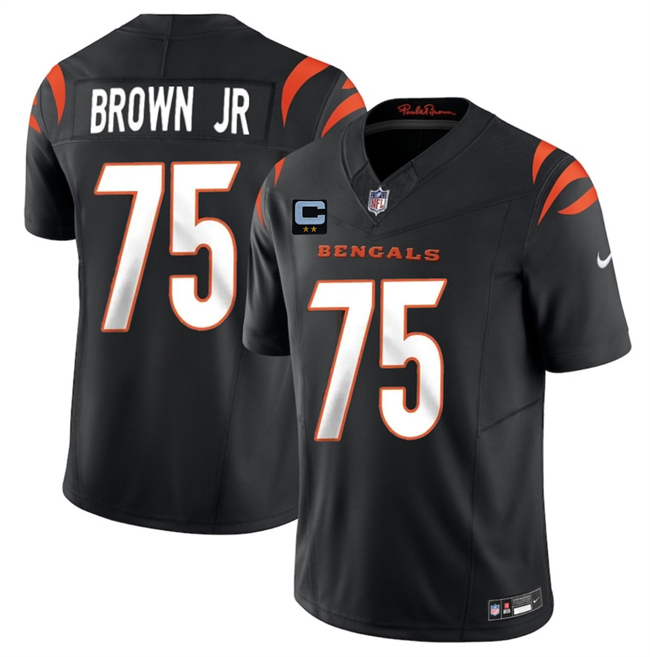 Men's Cincinnati Bengals #75 Orlando Brown Jr Black 2025 F.U.S.E. With 2-Star C Patch Vapor Untouchable Limited Stitched Football Jersey