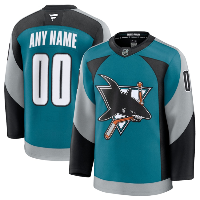 Men's San Jose Sharks Custom Teal 2025 Alternate Stitched Hockey Jersey