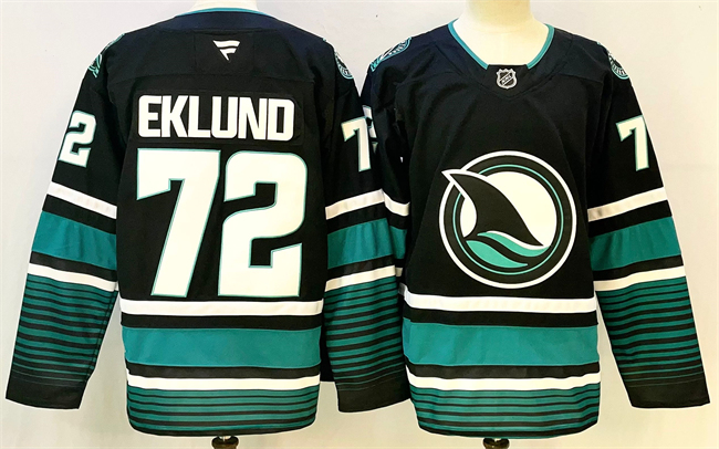 Men's San Jose Sharks #72 William Eklund Black 2024-25 Alternate Stitched Hockey Jersey