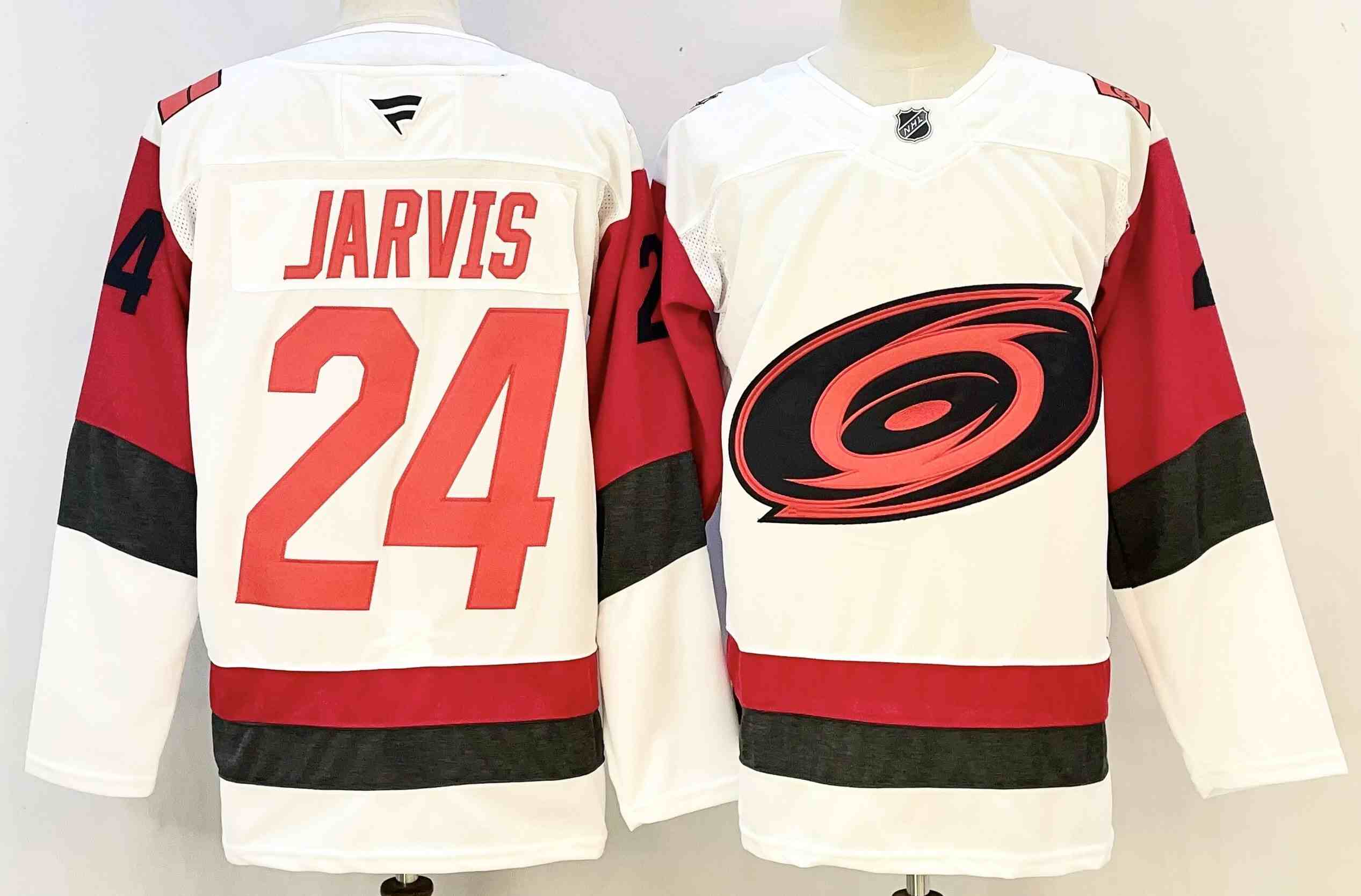 Men's Carolina Hurricanes #24 Seth Jarvis White 2025 Away Stitched Hockey Jersey