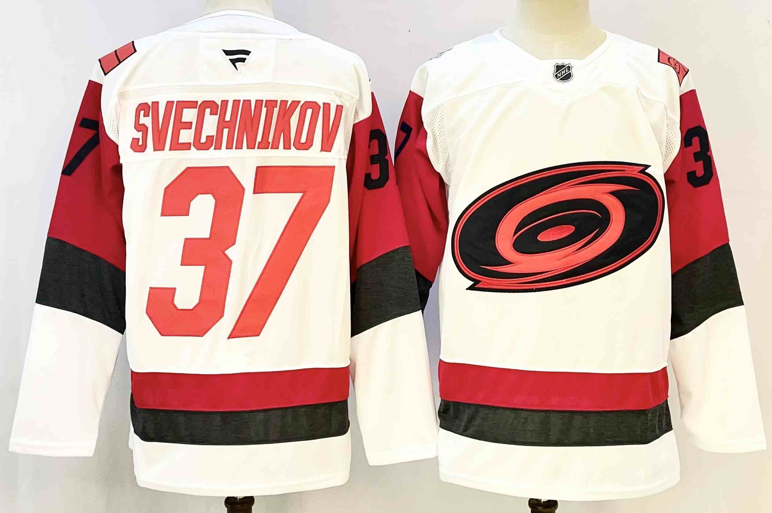 Men's Carolina Hurricanes #37 Andrei Svechnikov White 2025 Away Stitched Hockey Jersey
