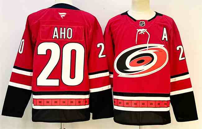 Men's Carolina Hurricanes #20 Sebastian Aho Red 2024-25 With A Patch Home Stitched Hockey Jersey