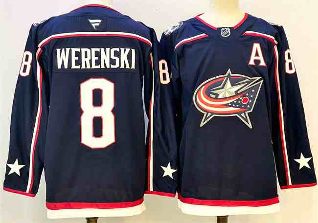 Men's Columbus Blue Jackets #8 Zach Werenski Navy With A Patch Stitched Hockey Jersey_Jc