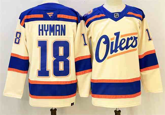 Men's Edmonton Oilers #18 Zach Hyman Light Beige 2025 Alternate Stitched Hockey Jersey