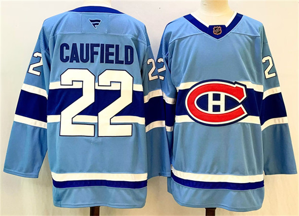 Men's Montreal Canadiens #22 Cole Caufield Blue 2024-25 Reverse Retro Stitched Jersey