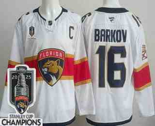 Men's Florida Panthers #16 Aleksander Barkov White 2025 Stanley Cup Champions Authentic Jersey