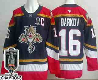 Men's Florida Panthers #16 Aleksander Barkov Navy 2025 Stanley Cup Champions Authentic Jersey