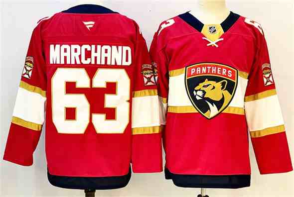 Men's Florida Panthers #63 Brad Marchand Red 2024-25 Home Stitched Hockey Jersey