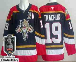 Men's Florida Panthers #19 Matthew Tkachuk Navy 2025 Stanley Cup Champions Authentic Jersey