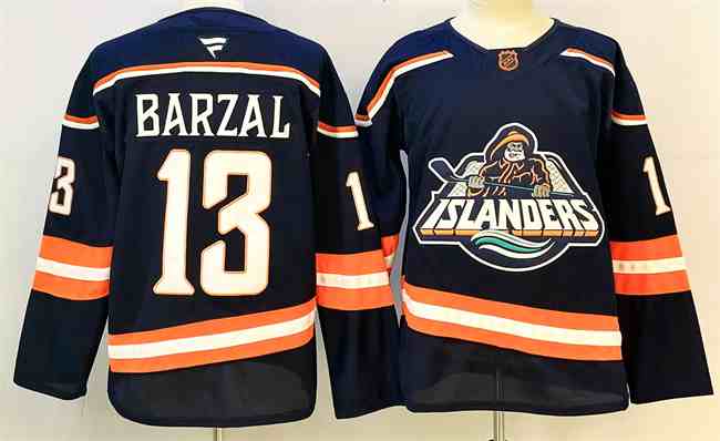 Men's New York Islanders #13 Mathew Barzal Navy 2024-25 Stitched Hockey Jersey