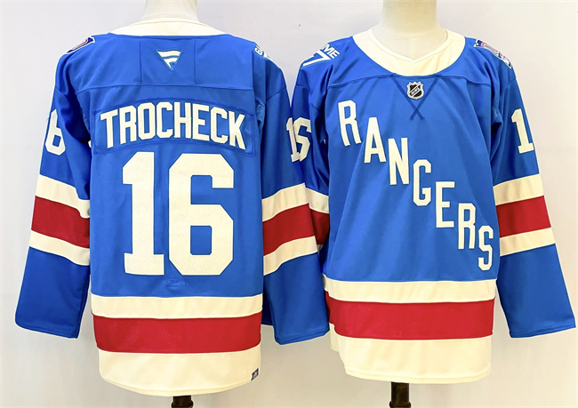 Men's New York Rangers #16 Vincent Trocheck Blue 2025 Stitched Hockey Jersey