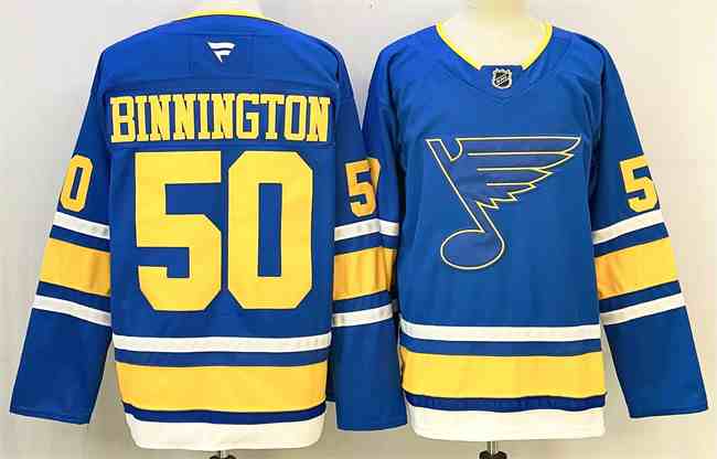 Men's St. Louis Blues #50 Jordan Binnington Blue 2025 Stitched Hockey Jersey