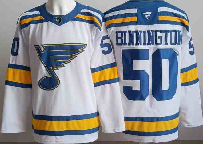 Men's St. Louis Blues #50 Jordan Binnington White 2025 Stitched Hockey Jersey