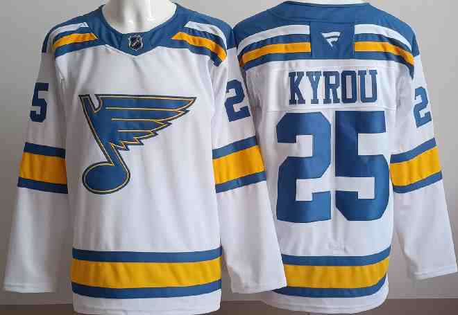Men's St. Louis Blues #25 Jordan Kyrou White 2025 Stitched Hockey Jersey