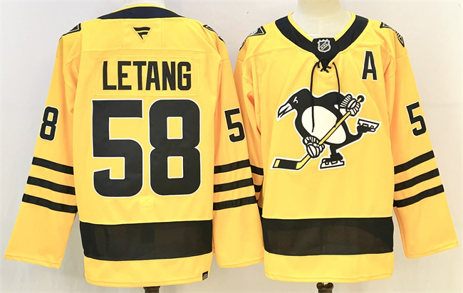 Men's Pittsburgh Penguins #58 Kris Letang Gold 2025-26 With A Patch Alternate Stitched Hockey Jersey