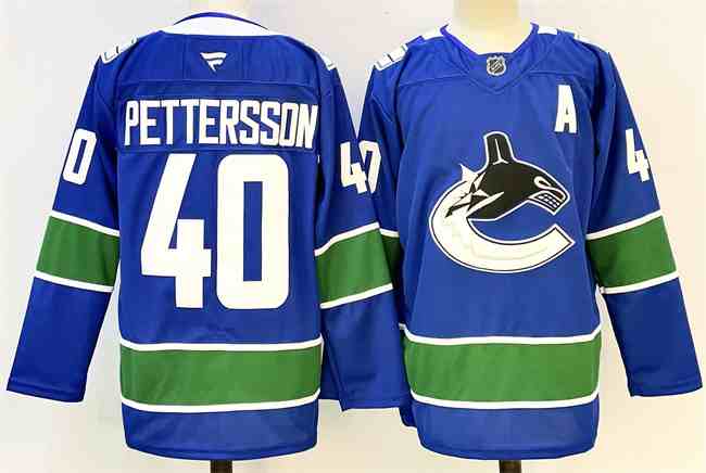 Men's Vancouver Canucks #40 Elias Pettersson Royal 2024-25 With A Patch Home Stitched Hockey Jersey