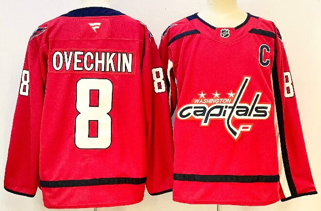 Men's Washington Capitals #8 Alexander Ovechkin Red 2024-25 Home Stitched Hockey Jersey