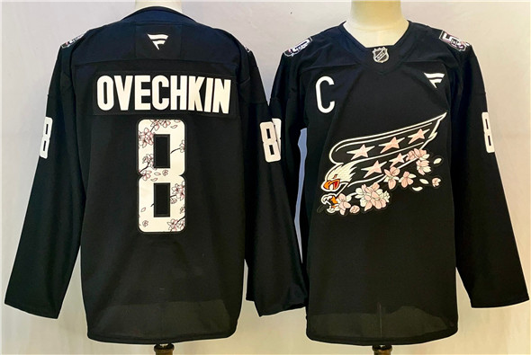 Men's Washington Capitals #8 Alex Ovechkin Black Cherry Blossom With C Patch Stitched Hockey Jersey