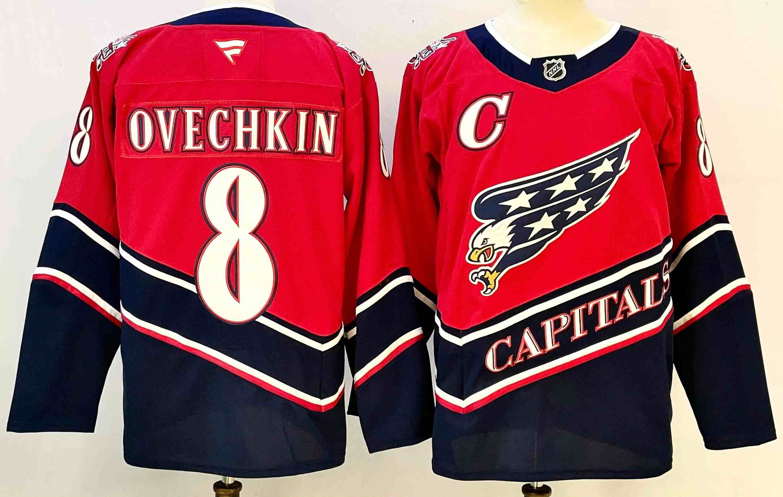 Men's Washington Capitals #8 Alexander Ovechkin Red 2025-26 C Patch Alternate Stitched Hockey Jersey