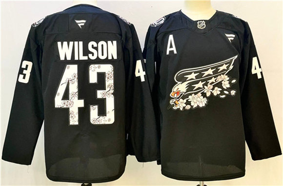 Men's Washington Capitals #43 Tom Wilson Black Cherry Blossom With A Patch Stitched Hockey Jersey