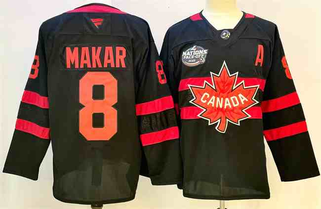 Men's Canada #8 Cale Makar Black 2025 4 Nations Face-Off Premium With A Patch Stitched Jersey