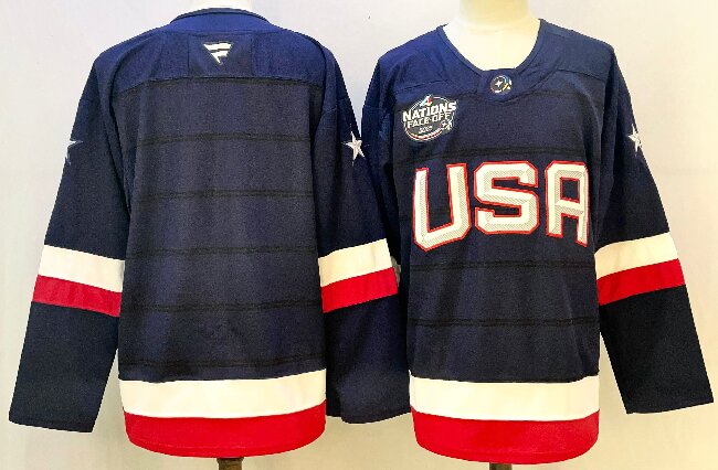 Men's USA  Navy 2025 With A Patch 4 Nations Face-Off Stitched Jersey