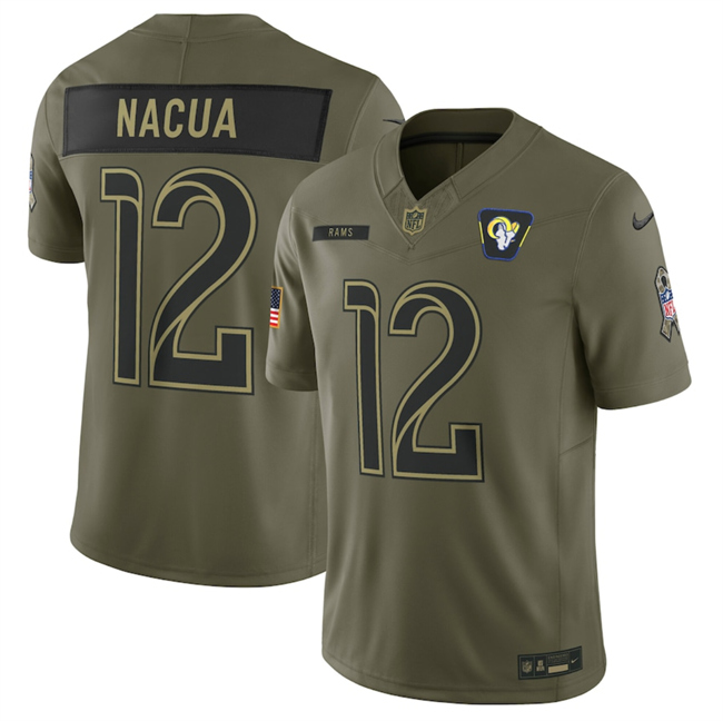 Men's Los Angeles Rams #12 Puka Nacua Olive 2025 F.U.S.E. Salute To Service Limited Stitched Football Jersey