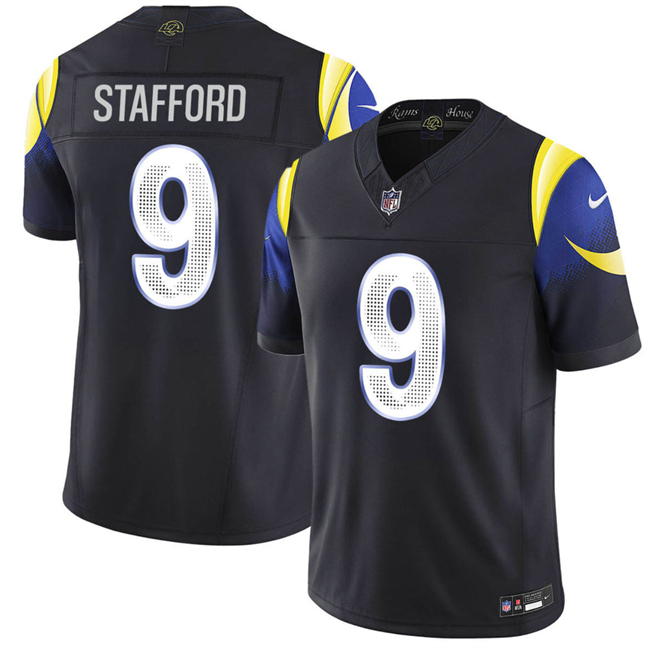 Men's Los Angeles Rams #9 Matthew Stafford Black 2025 F.U.S.E. “Rivalries” Vapor Limited Stitched Football Jersey