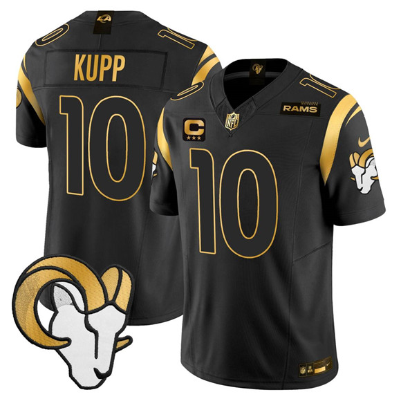 Men's Los Angeles Rams #10 Cooper Kupp Black Gold 2025 F.U.S.E. With 3-Star C Patch Vapor Untouchable Stitched Football Jersey