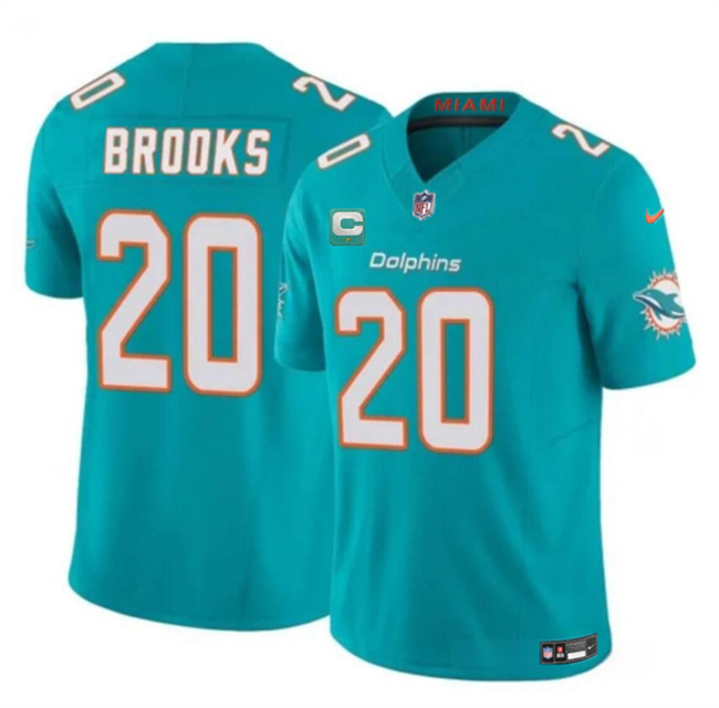 Men's Miami Dolphins #20 Jordyn Brooks Aqua 2025 F.U.S.E. With 1-Star C Patch Vapor Limited Stitched Football Jersey