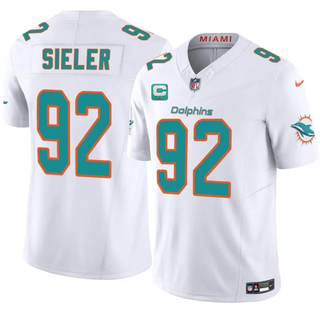 Men's Miami Dolphins #92 Zach Sieler White 2025 F.U.S.E. With 2-Star C Patch Vapor Limited Stitched Football Jersey