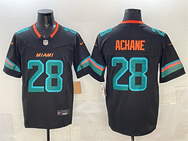 Men's Miami Dolphins #28 De’Von Achane Black 2025 F.U.S.E. “Rivalries” Vapor Limited Stitched Football Jersey