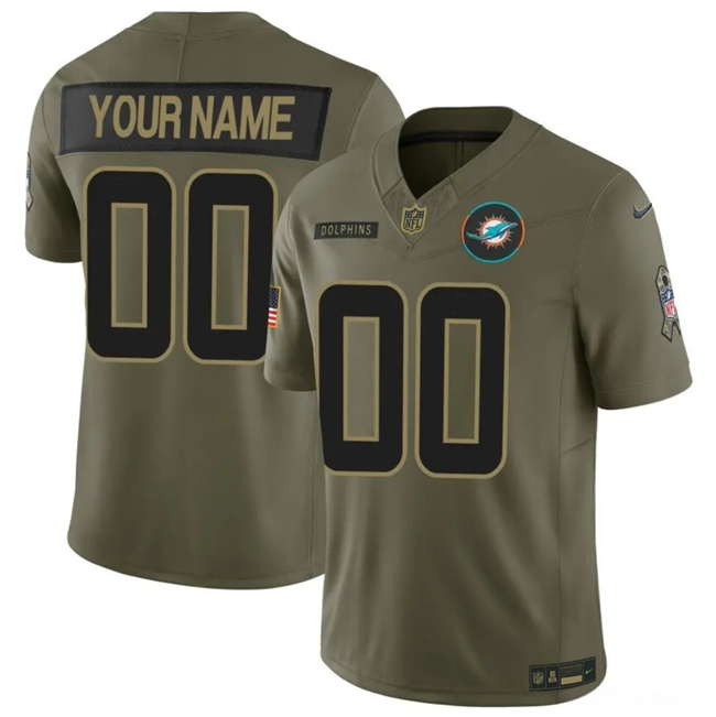 Men's Miami Dolphins Active Player Custom Olive 2025 F.U.S.E. Salute To Service Limited Stitched Football Jersey