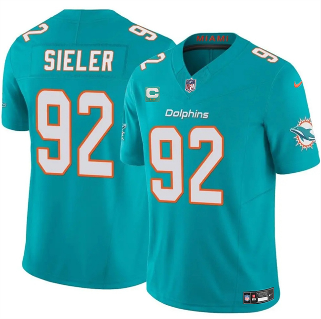 Men's Miami Dolphins #92 Zach Sieler Aqua 2025 F.U.S.E. With 2-Star C Patch Vapor Limited Stitched Football Jersey