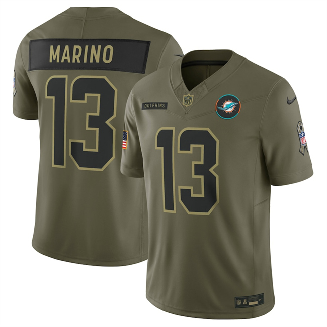 Men's Miami Dolphins #13 Dan Marino Olive 2025 F.U.S.E. Salute To Service Limited Stitched Football Jersey