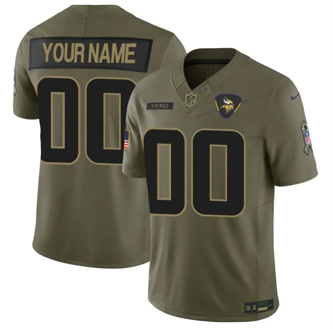 Men's Minnesota Vikings Active Player Custom Olive 2025 F.U.S.E. Salute To Service Limited Stitched Football Jersey