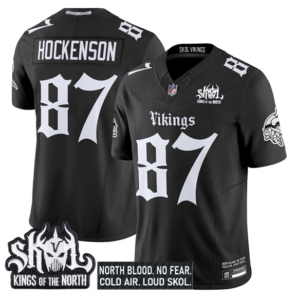 Men's Minnesota Vikings #87 T.J. Hockenson Black 2025 F.U.S.E. Kings Of The North Patch 'Gothic Norseblood Edition' Vapor Untouchable Limited Stitched Football Jersey