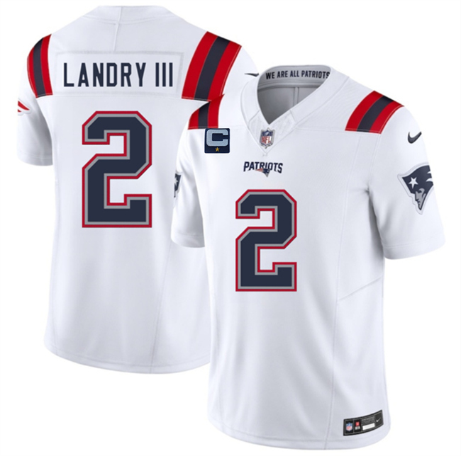 Men's New England Patriots #2 Harold Landry III White 2025 F.U.S.E. With 1-Star C Patch Vapor Limited Stitched Football Jersey