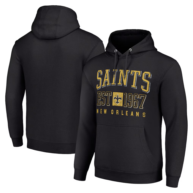 Men's New Orleans Saints Black Throwback Logo Pullover Hoodie
