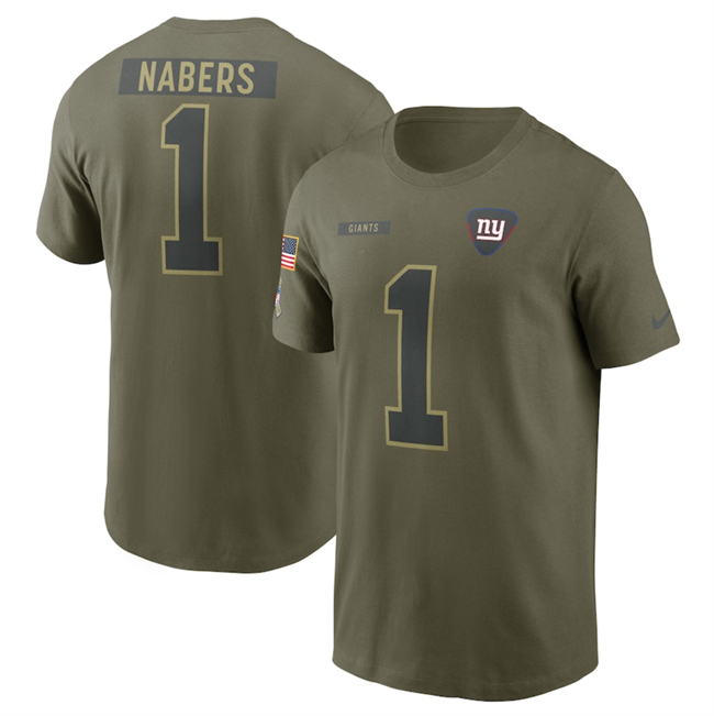 Men's New York Giants #1 Malik Nabers Olive 2025 Salute To Service Name & Number T-Shirt