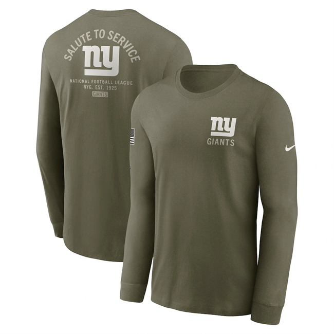 Men's New York Giants Olive 2025 Salute To Service Sideline Long Sleeve T-Shirt