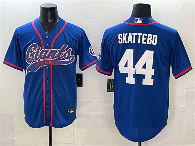 Men's New York Giants #44 Cam Skattebo Royal With Patch Cool Base Stitched Baseball Jersey